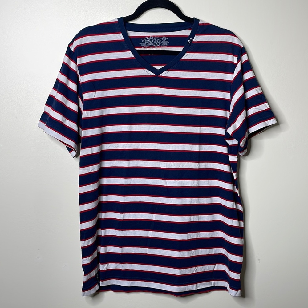 Men’s v neck short sleeve tee shirt tshirt red white and blue